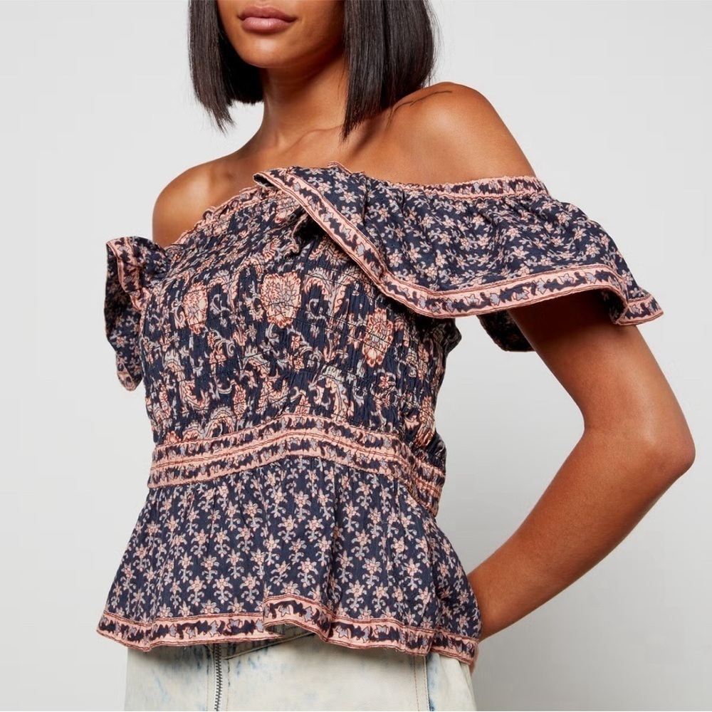 Sea New York | Jasper Border Flutter Sleeve Smocked Top Marine Size Large